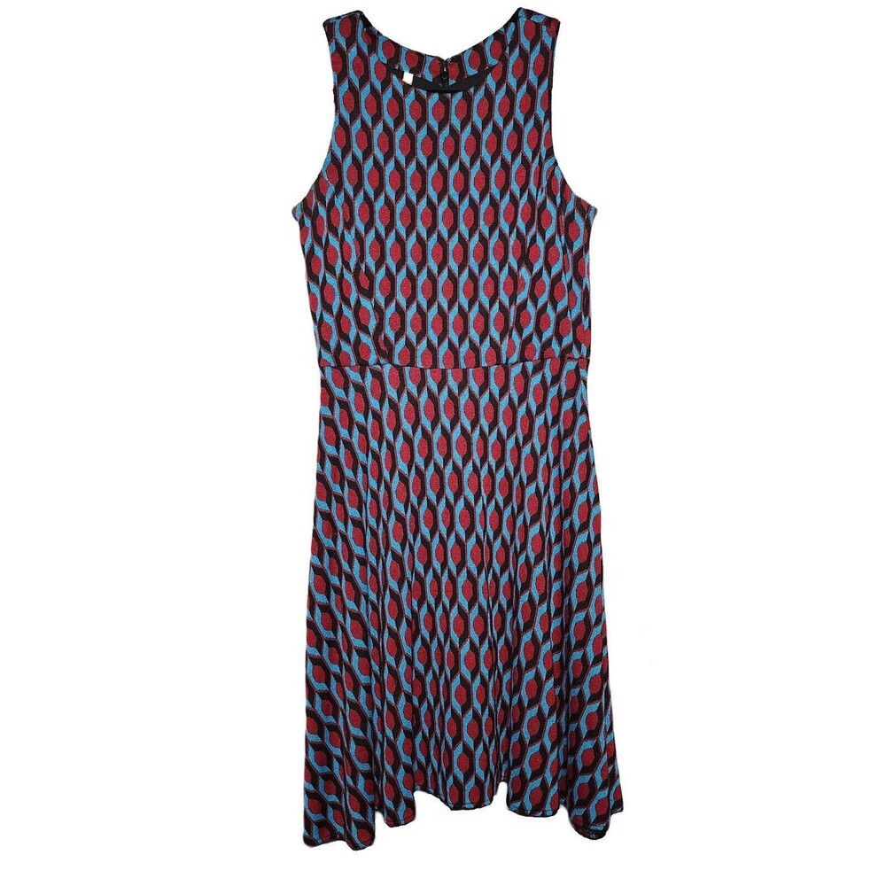 Anthropologie 4C Women's XS Geometric Red/Blue/Black Print Dress